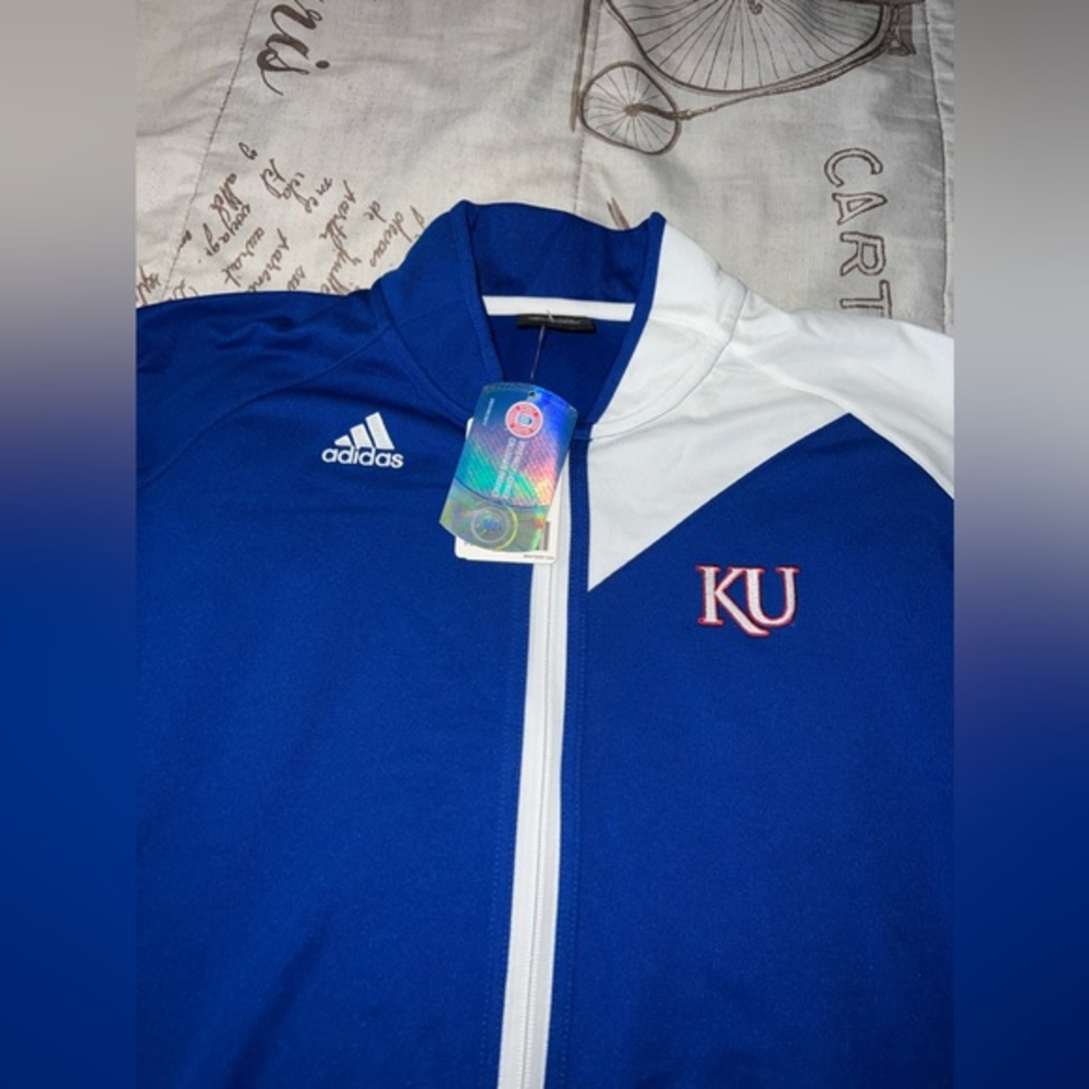 Adidas KU Kansas warmup jacket. NWT